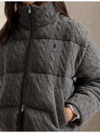 RALPH LAUREN WOMEN Cable Wool-Cashmere Puffer Jacket Flannel Grey Heather