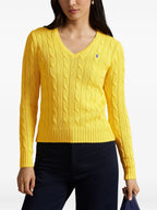 RALPH LAUREN WOMEN Cable-knit Cotton V-neck Sweater Trainer Yellow