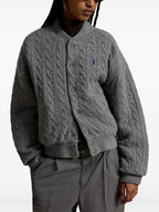 RALPH LAUREN WOMEN Cable-Knit Wool-Cashmere Snapped Jacket Flannel Grey Heather