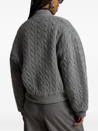 RALPH LAUREN WOMEN Cable-Knit Wool-Cashmere Snapped Jacket Flannel Grey Heather