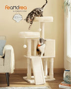Feandrea Cat Tree, 45.3-Inch Cute Cat Tower, Plush Climbing Condo, Beige
