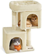 Feandrea Cat Tree, 26.4-Inch Small Cat Tower, Cute Plush Condo, Beige