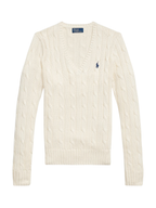 RALPH LAUREN WOMEN Cable-Knit Cotton V-Neck Jumper Cream
