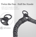 Double Dog Leash with Two Extra Traffic Handles, 360 Swivel No Tangle Dual Dog Walking Leash, Comfortable Shock Absorbing Reflective Bungee for Two Dogs (18~120 lbs, Black)
