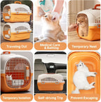 Hard Top Load Cat Carrier,Airline Pet Carrier,Cat Carrier Hard Shell, 360° Ventilation, Front Metal Door, Secure Latches,Includes Feather Wand,Hiking Car Travel Crate for Cats Small Dogs (Gray Set)