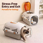 Hard Top Load Cat Carrier,Airline Pet Carrier,Cat Carrier Hard Shell, 360° Ventilation, Front Metal Door, Secure Latches,Includes Feather Wand,Hiking Car Travel Crate for Cats Small Dogs (Gray Set)
