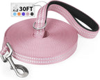 Long Dog Leash XiaZ Training Leashes 10/15/20/30/50/100ft Long Lead for Dogs 30ft Training Leash for Outside Pink 30 Foot Nylon Padded Handle Reflective Hiking Yard