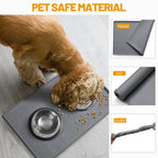 Hubulk Dog Feeding Mat,100% Waterproof Food Grade Silicone Pet Food and Water Bowl Placemat,Dishwasher, High Raised Edge to Prevent Spills,Nonslip Tray to Stop Messes on Floor (19"x12"x0.5", Grey)