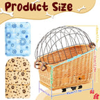Wicker Dog Bike Basket, Rattan Pet Carrier for Small Dogs Cats with Protective Grille, Includes Ice Pad and Soft Cotton Cushion, for Secure Bicycle Rear Luggage Rack