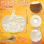 36PCS Wooden Pumpkins Ornaments to Paint Halloween Thanksgiving Decoration Cutouts Unfinished 3.5 inches, DIY Blank Unfinished Pumpkin Ornament for Home Harvest Crafts Hanging Autumn Decor（6Style）