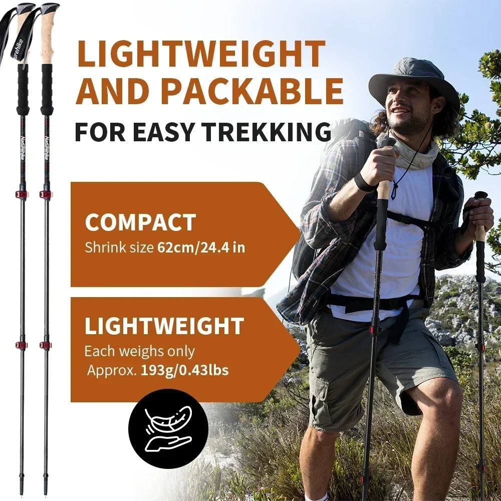 Naturehike Carbon Fibre Trekking Poles – Collapsible Lightweight Hiking Sticks (Pair)