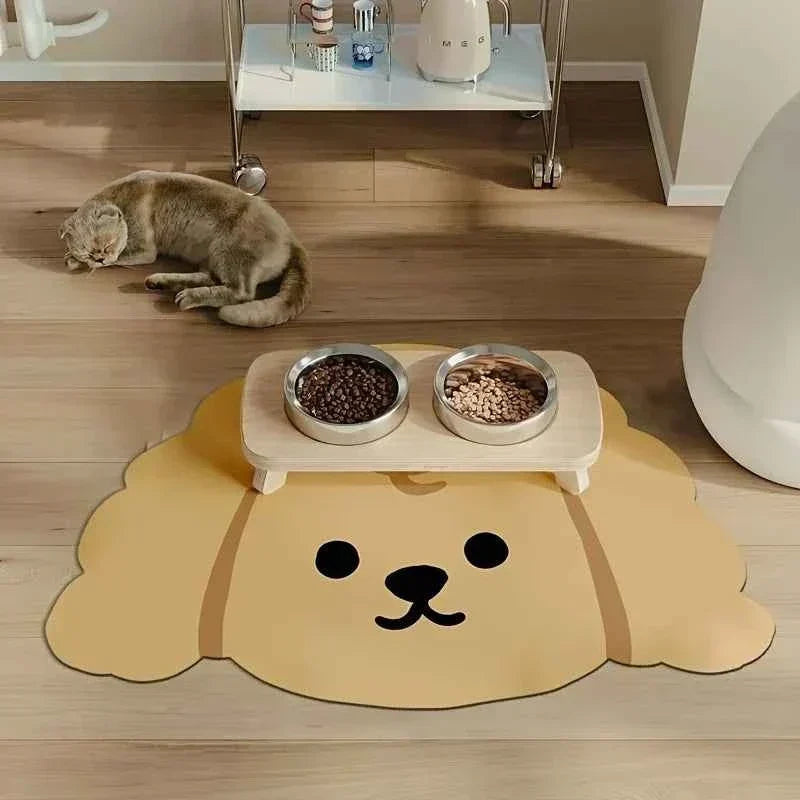 Kawaii Cartoon Diatomaceous Earth Pet Mat – Water-Absorbent Quick-Drying Non-Slip Dog & Cat Dining Kennel Mat (3 Designs, 4 Sizes)
