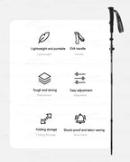 BLACKDOG Carbon Fiber Trekking Pole Portable Ultralight Three Section Folding / Telescopic Walking Hiking Anti-Skid Stick Adjustable Climbing Cane Rod 1pc