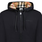 Burberry 'Hove' check Hood Embroidery Logo Hoodie Zip Sweatshirt Black