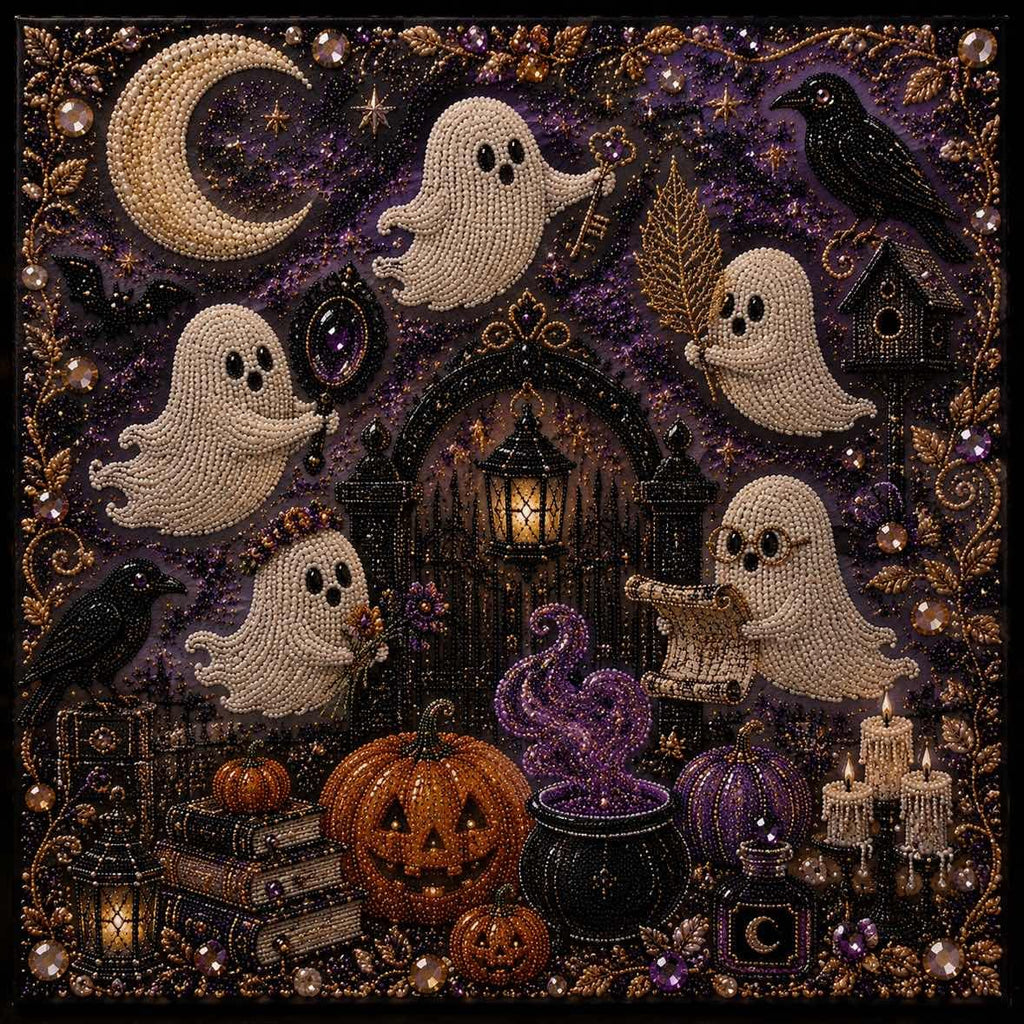 🧘Relaxing & Beginner-Friendly- 👻Cute Ghosts Pumpkins 3D Pearl Mosaic Art Kit