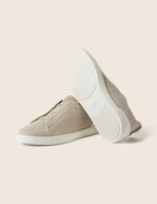 Cotton Linen & Leather Triple Stitch Sneakers | Light Beige